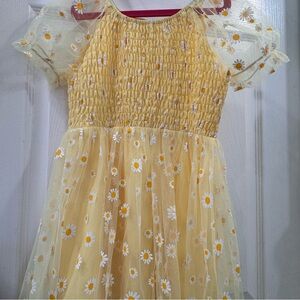 SHEIN Yellow Floral Kids Dress with Puff Sleeves